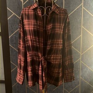 ALL SAINTS Plaid Tie Front Blouse